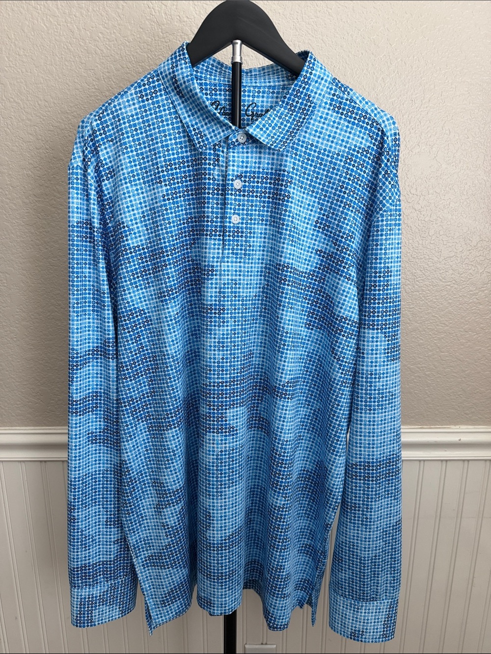 Robert Graham Blue Geo-Print Long-Sleeve Polo